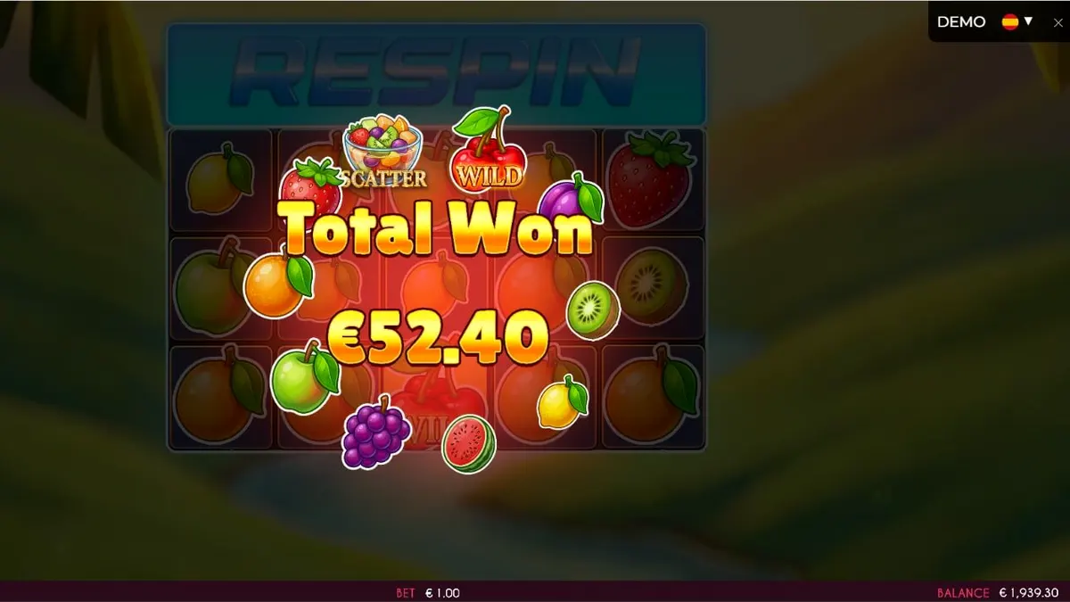 Tampilan visual slot Fruits Madness dengan simbol buah-buahan yang cerah